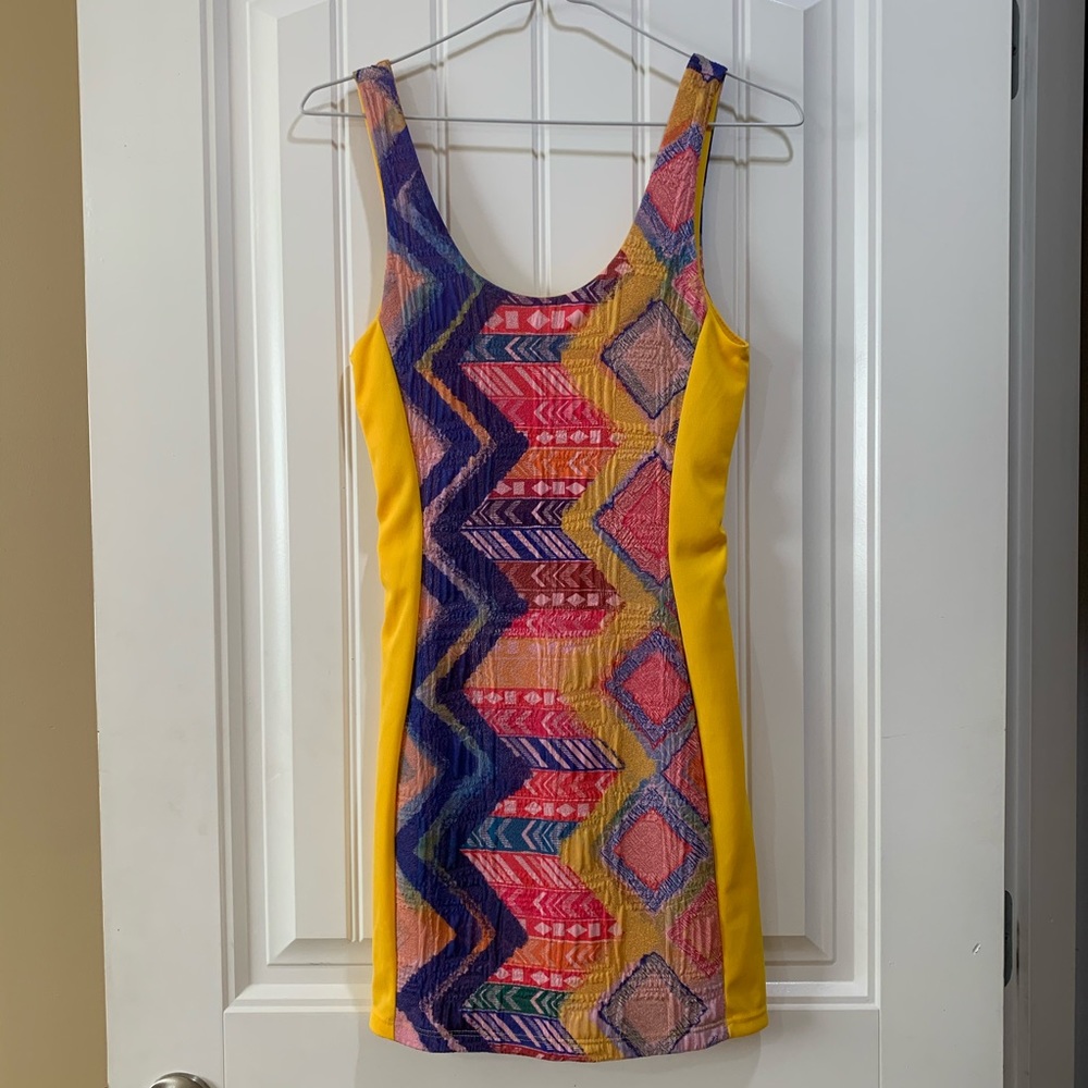 Yellow printed mini dress